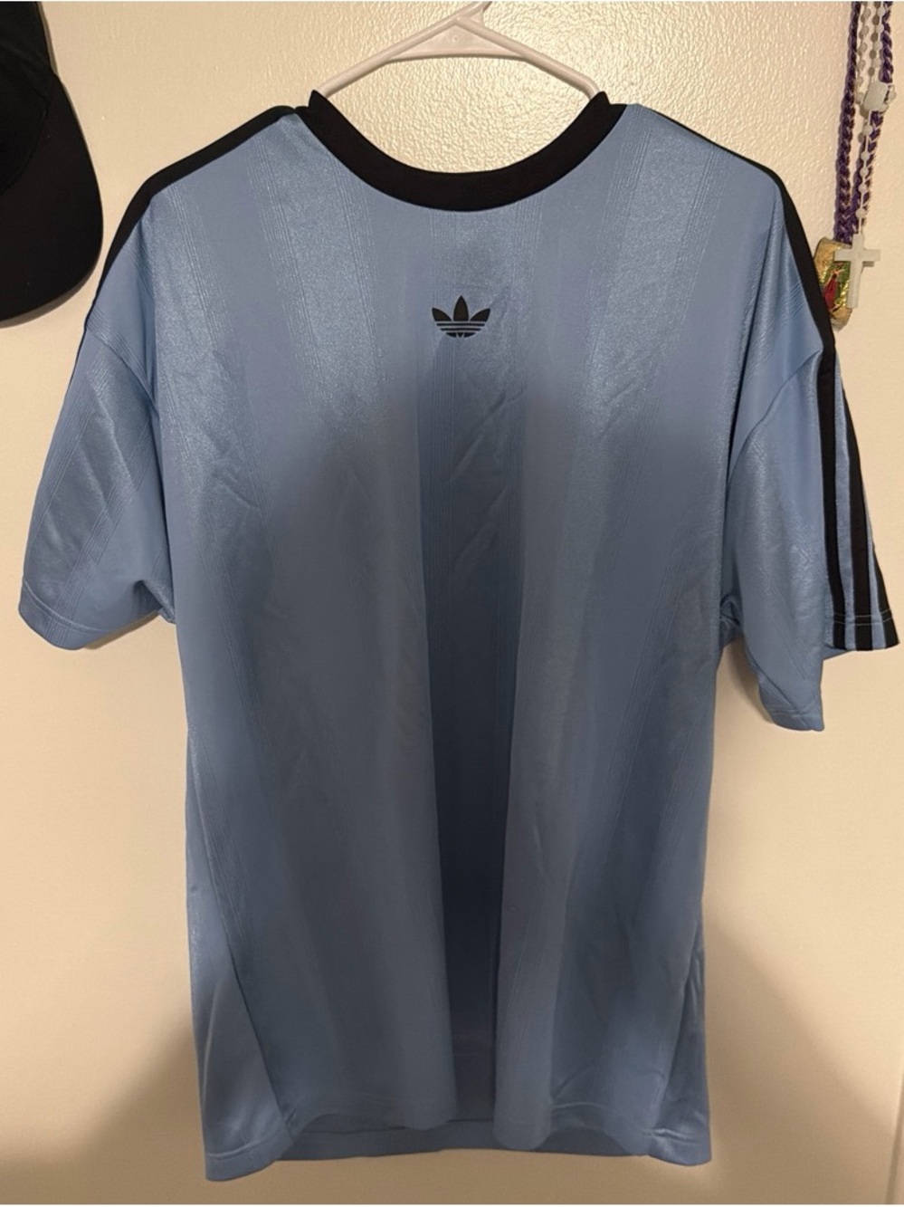 adidas Men’s Light Blue Short Sleeve Trefoil Jersey with Black Trim